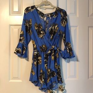 Free People Blue Floral Wrap Romper